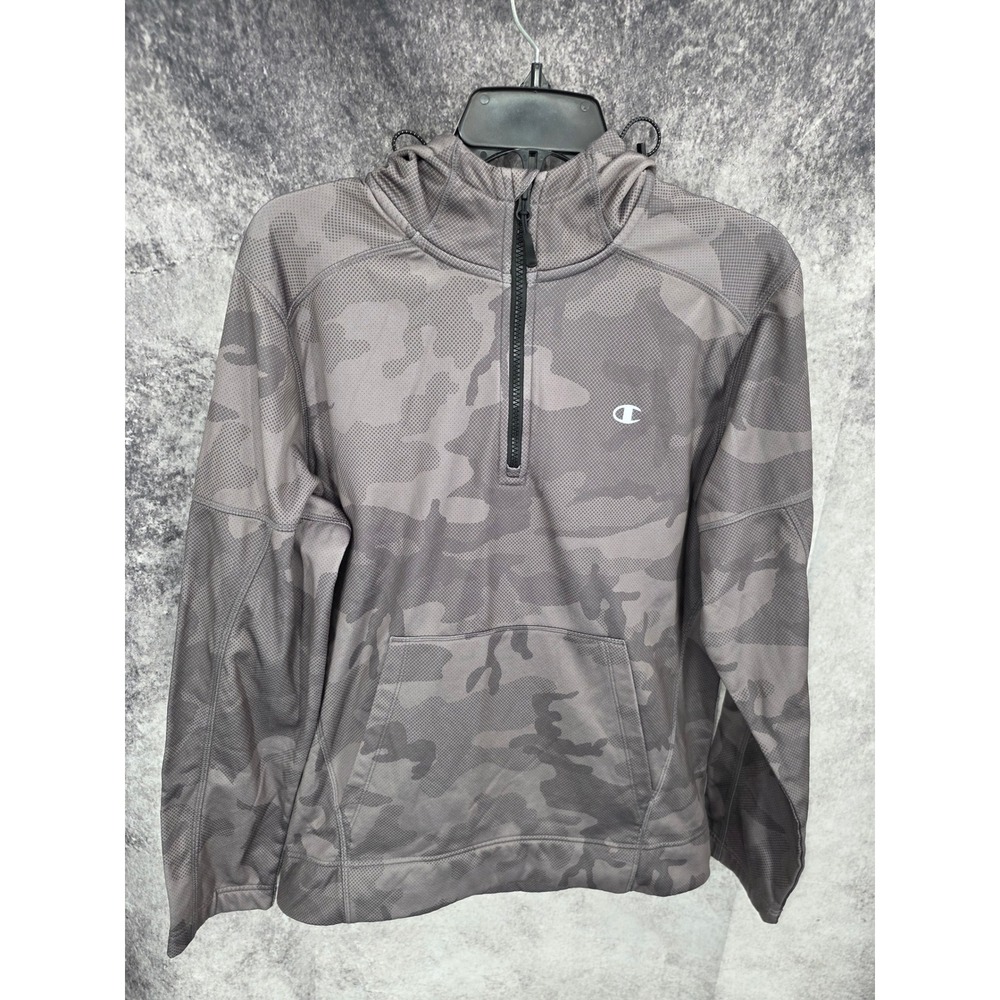 Champion Elite Hoodie Men Medium Gray Camo 1/4 Zip Pullover Fleece Lined Hunting
